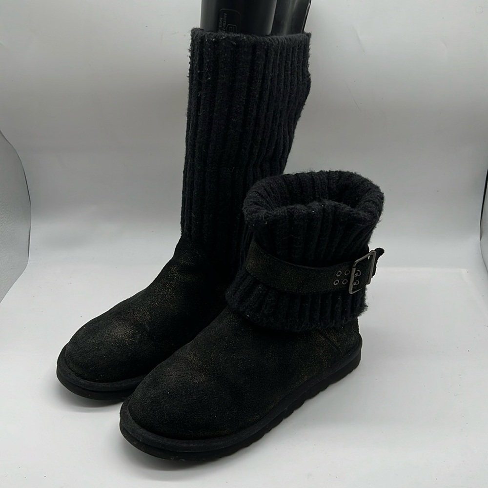 UGG Cambridge Knit Black Metallic Buckle Boots Size 6